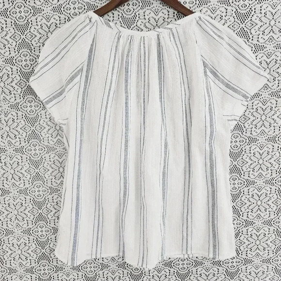 Ag Adriano Goldschmied Striped short sleeve crewneck slit blouse S - Picture 2 of 7